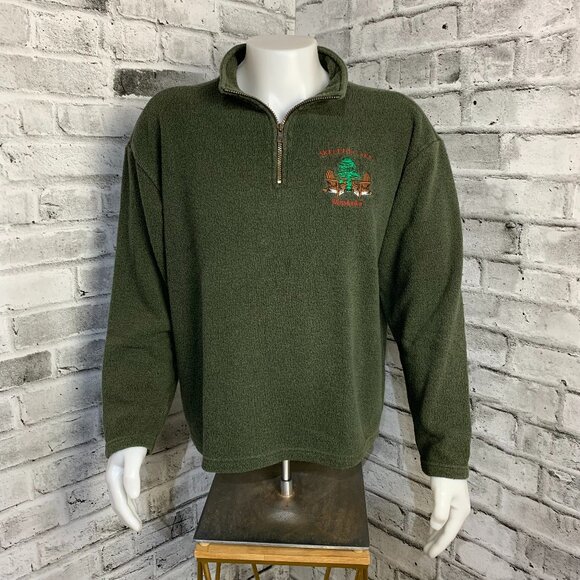 Vintage Other - Vintage 1/4 Zip Fleece Henley Sweater Jacket Mens L Embroidered Green Pullover